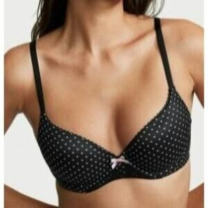Victoria's Secret Body by Victoria Lined Demi Black White Polka Dot 34DDD